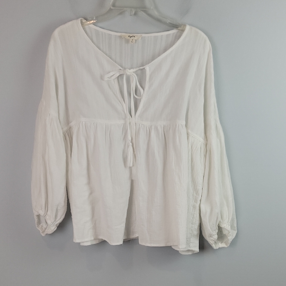 Kye Mi boho all cotton flowy white babydoll shirt size medium